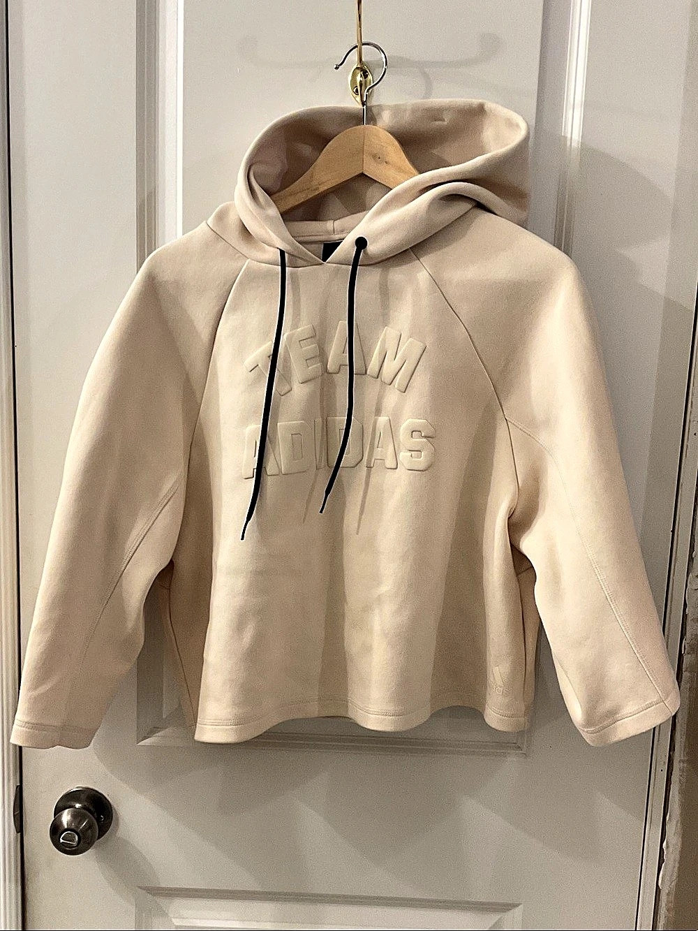 adidas Team Adidas Cropped Pullover Hoodie Cream Medium
